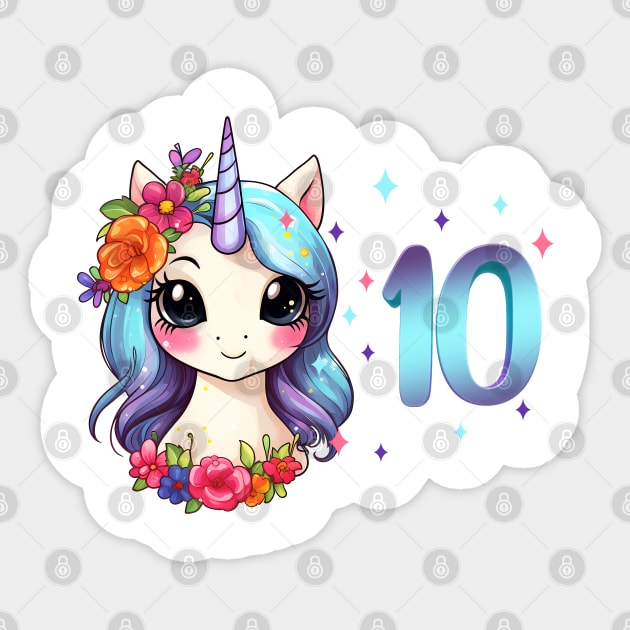 I am 10 with unicorn - girl birthday 10 years old Sticker by Modern Medieval Design